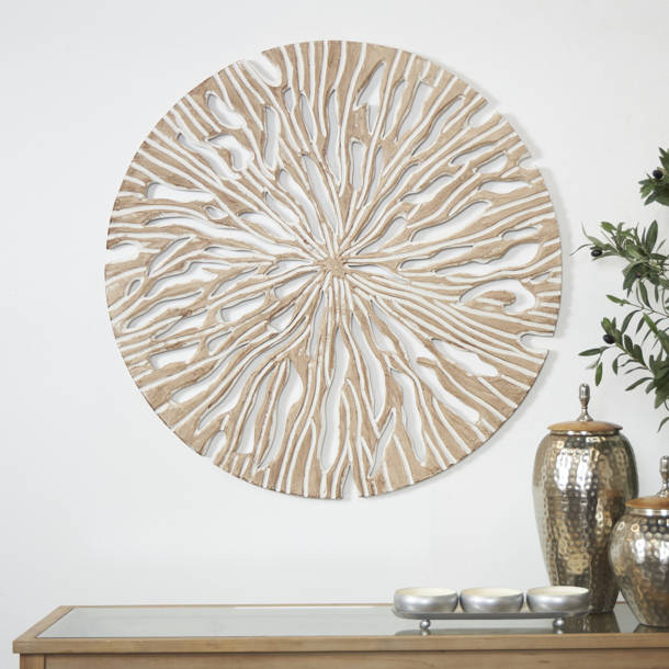 Mistana™ Beige Wood Handmade Intricately Carved Starburst Wall Decor